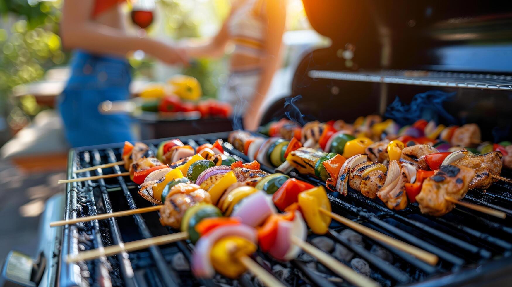 AI generated A festive scene of friends or family enjoying a barbecue party outdoors photo