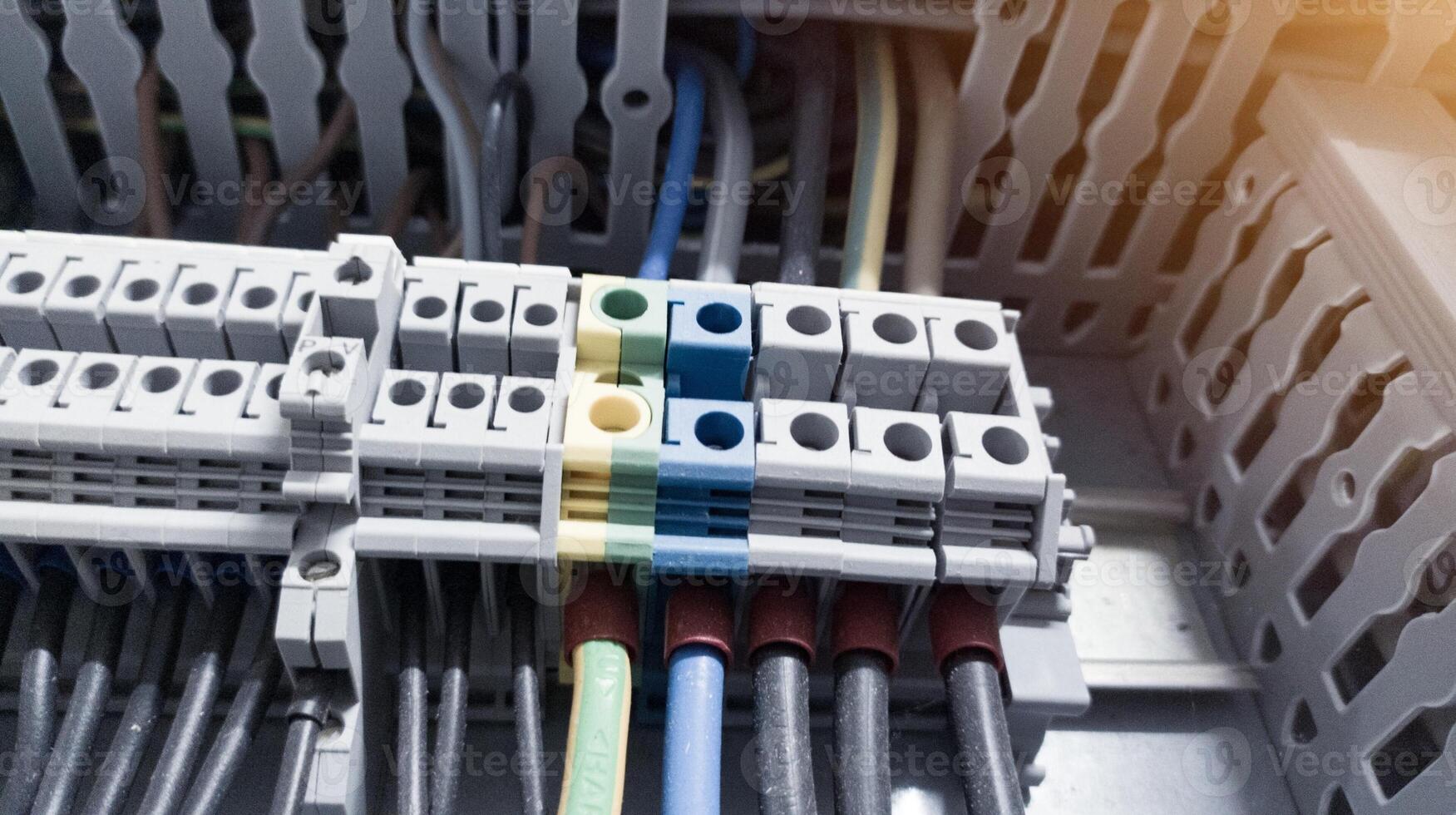 Terminal connection cable power three phase , neutral and grounding for panel circuit line. photo
