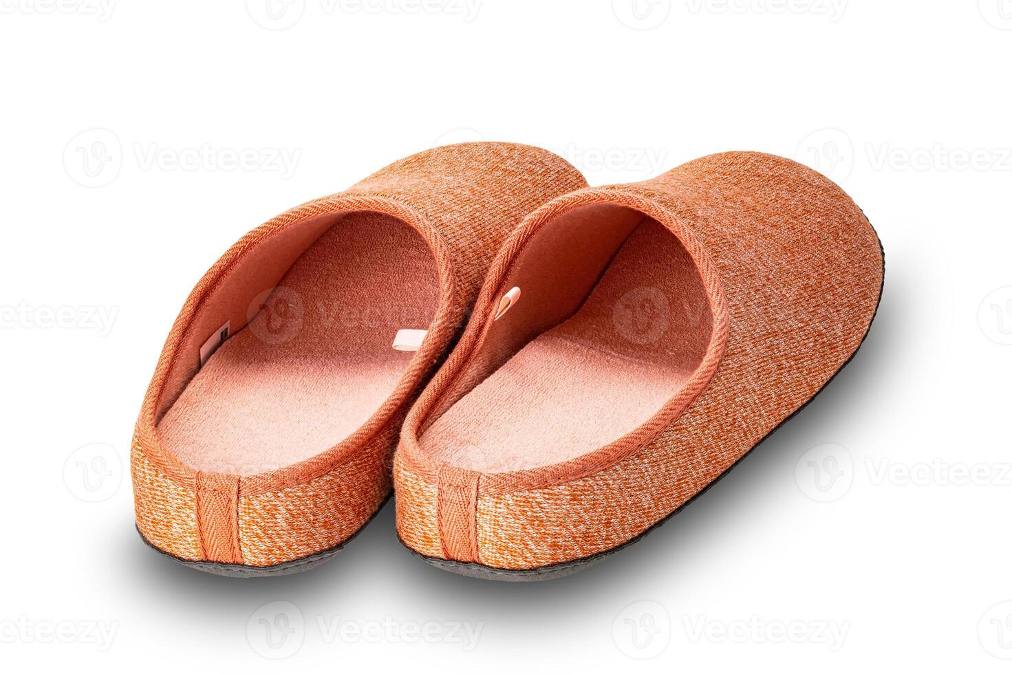 Pair of soft warm home slippers isolated on white background with clipping path photo