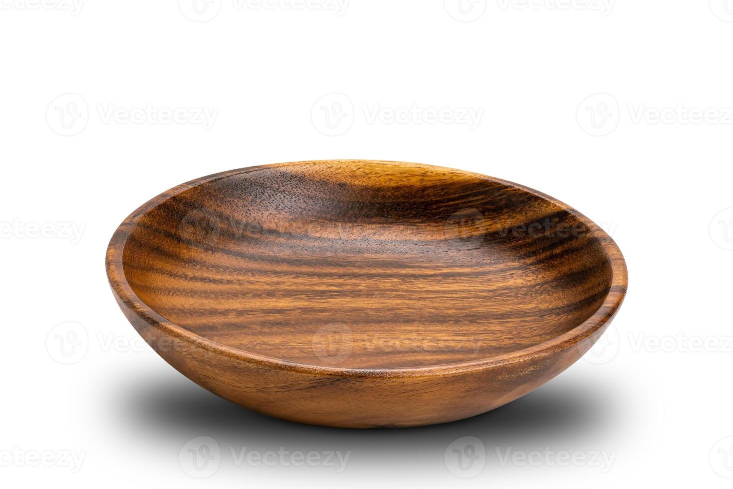 Side view of wooden plate on white background with clipping path. Closeup texture of wooden plate isolated. photo