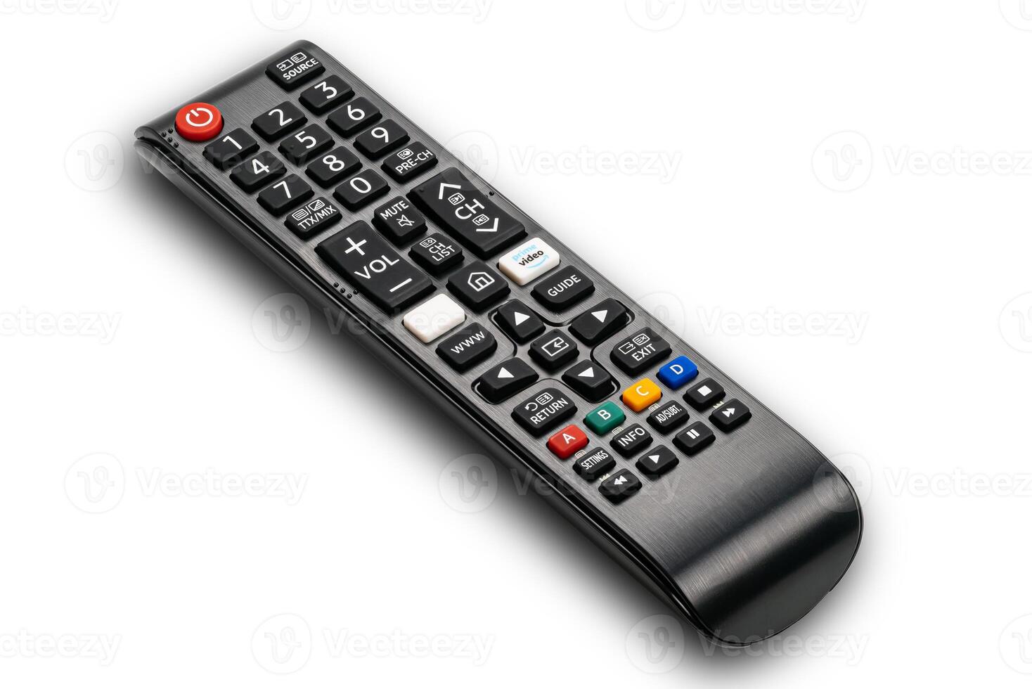 High angle view of remote control for television on white background with clipping path. photo