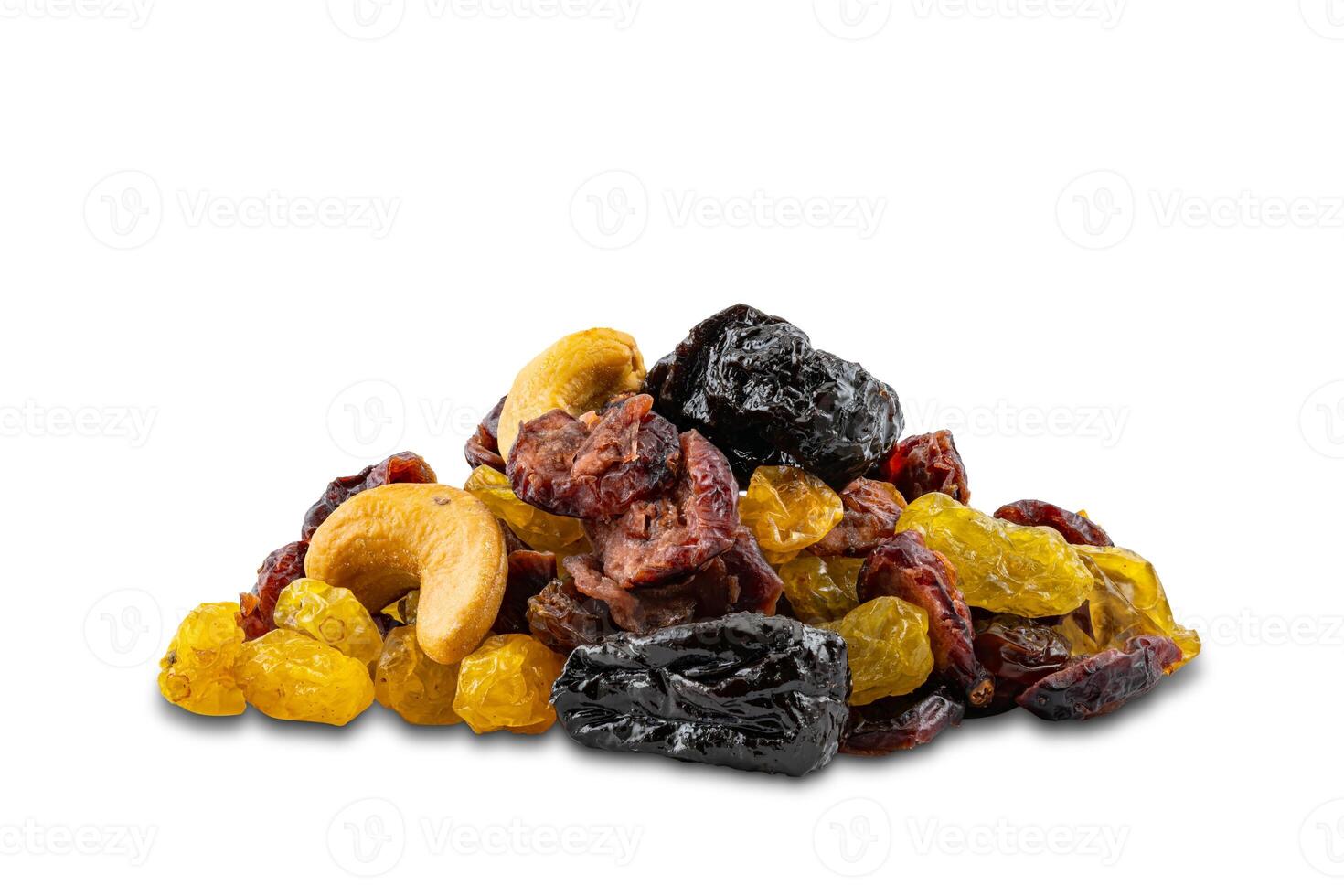 Pile of mixed various dried fruit on white background with clipping path. photo
