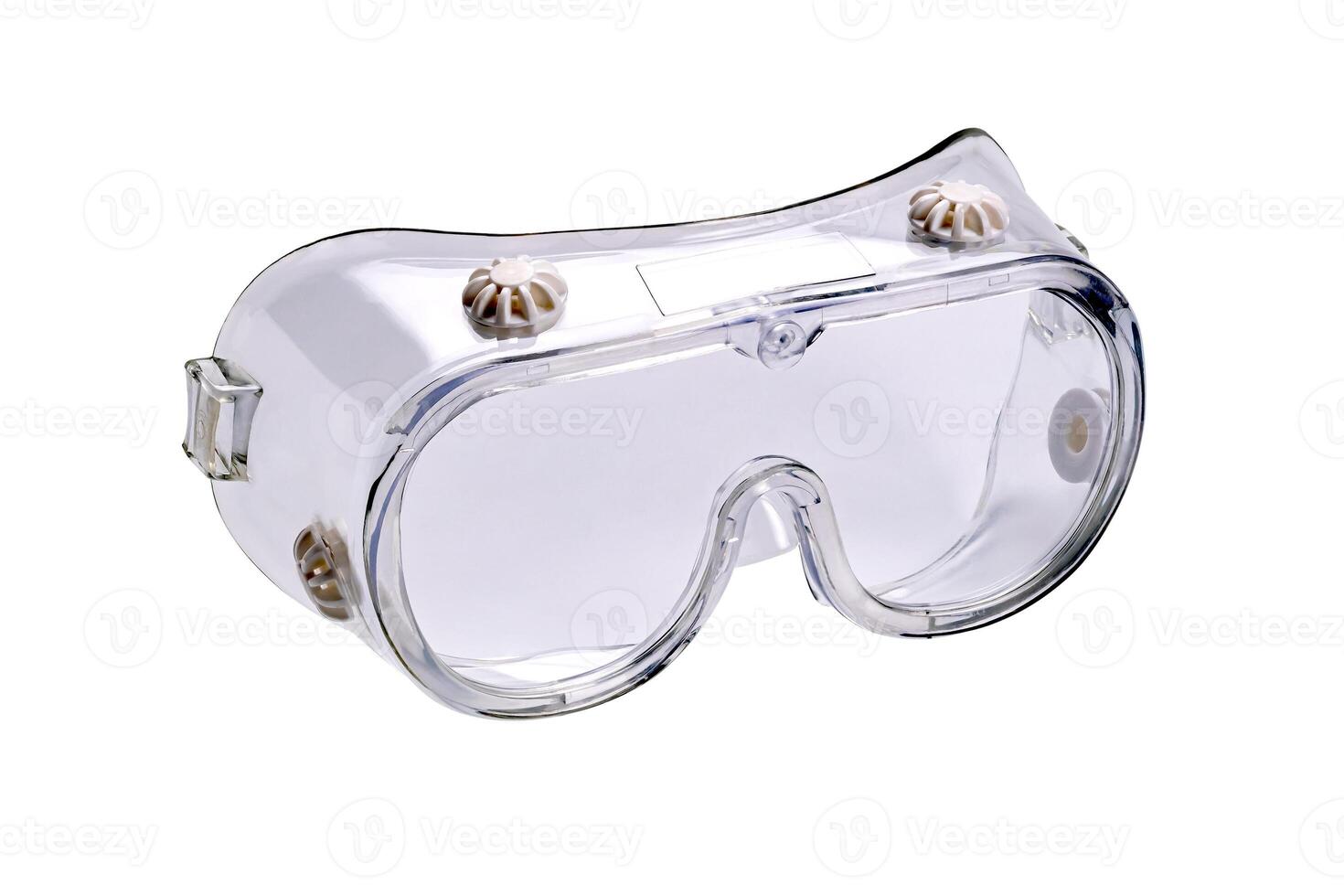 View of chemical splash goggles that help  protect eye from particulates and chemical splash isolated on white background with clipping path. photo