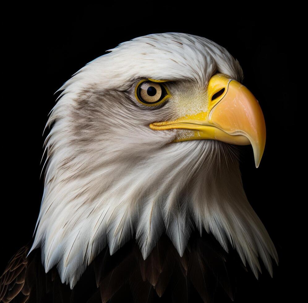 AI generated a black background contains a bald eagle's head photo