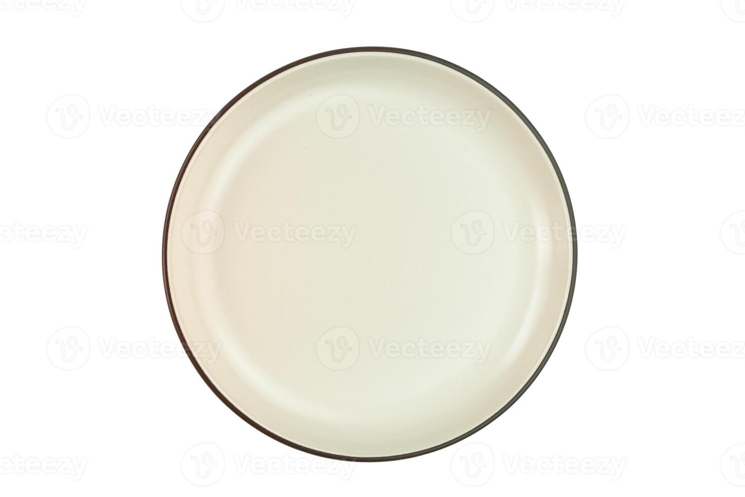 Empty brown ceramic dish. Top view of ceramic plate with dark edge isolated on white background with clipping path. photo