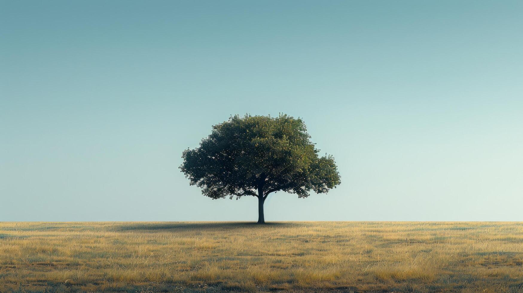 AI generated solitary tree standing against a clear sky, its branches reaching out in a sparse photo