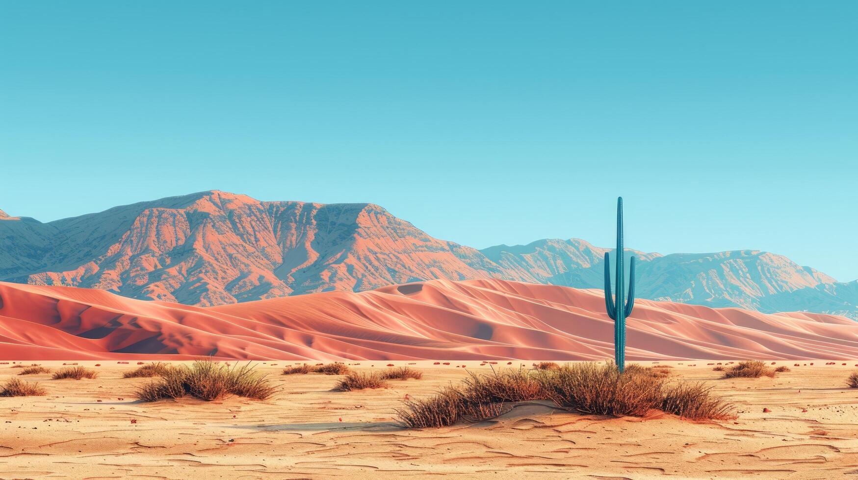 ai generado un Desierto paisaje, con laminación arena dunas extensión dentro el distancia y un soltero cactus foto