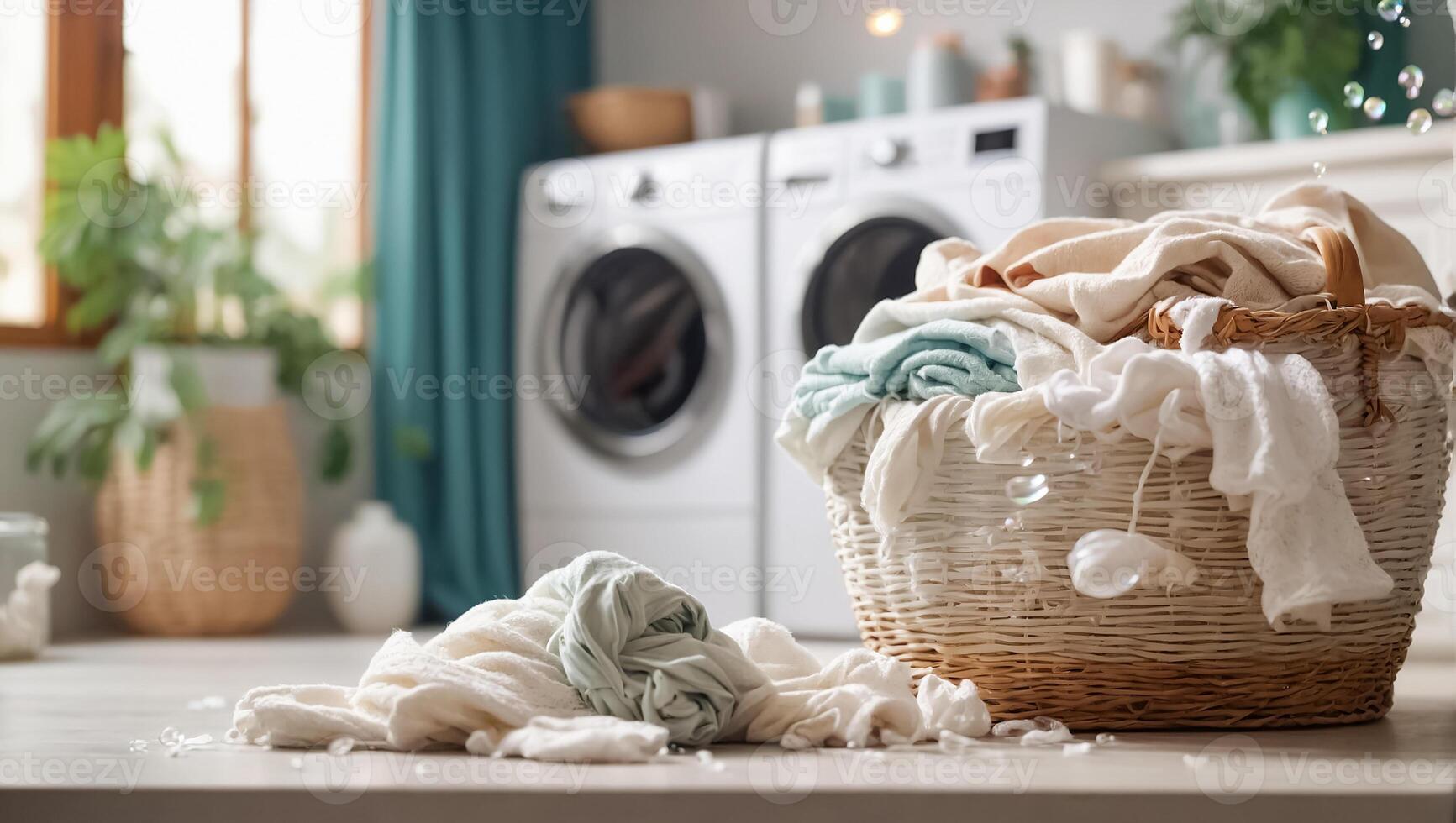 AI generated Basket with laundry for washing photo