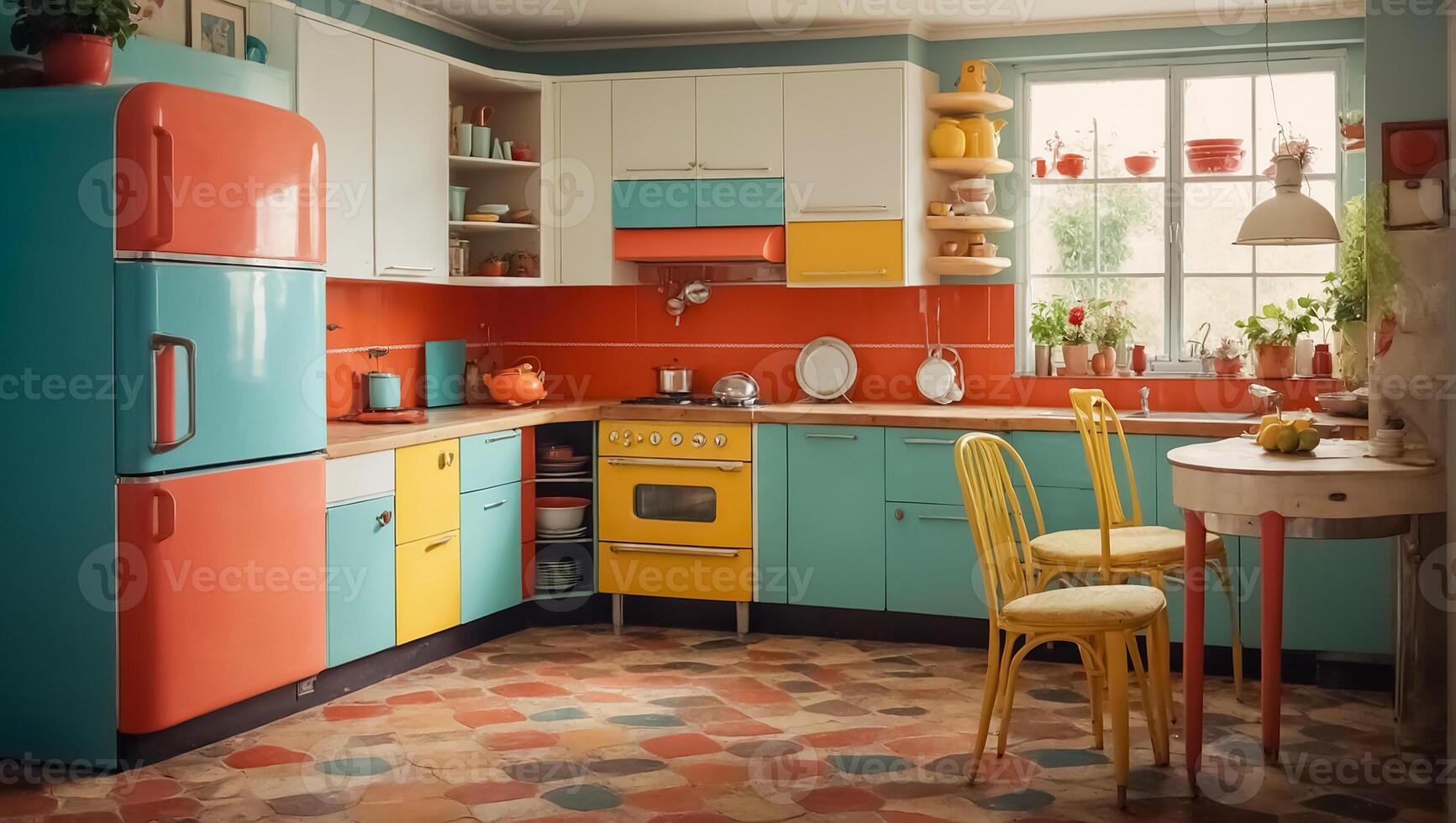 AI generated retro color kitchen photo