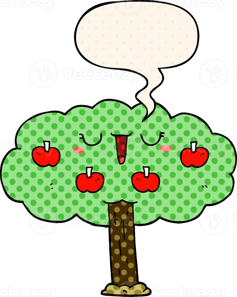 cartoon apple tree and speech bubble in comic book style png