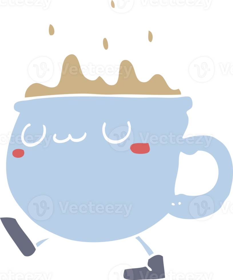 flat color style cartoon coffee cup walking png