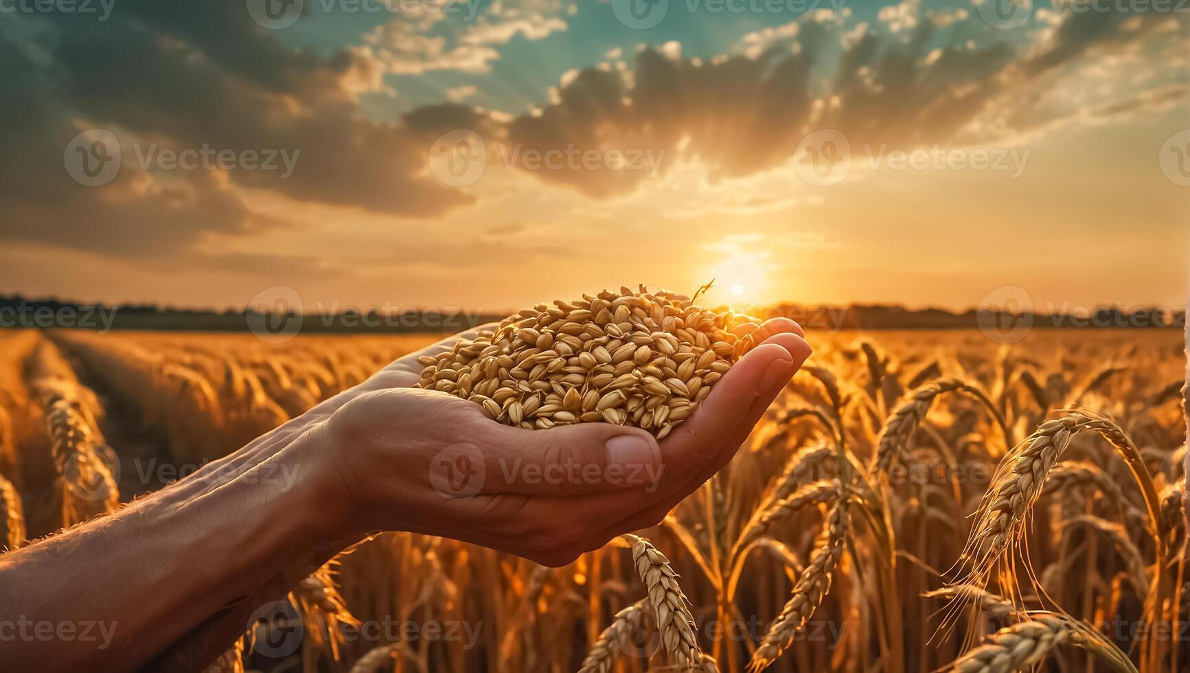AI generated hand with grain, field photo