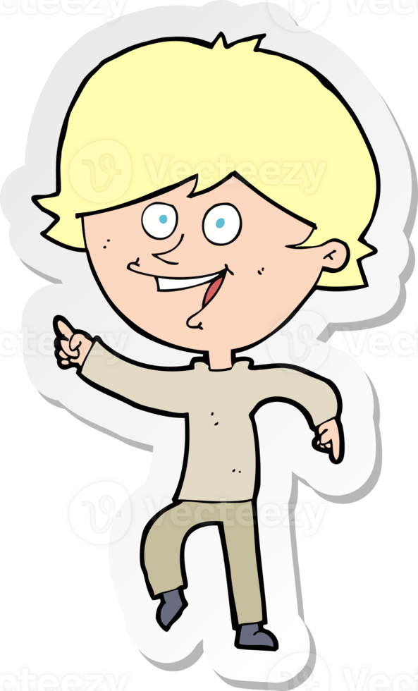 sticker of a cartoon happy pointing man png