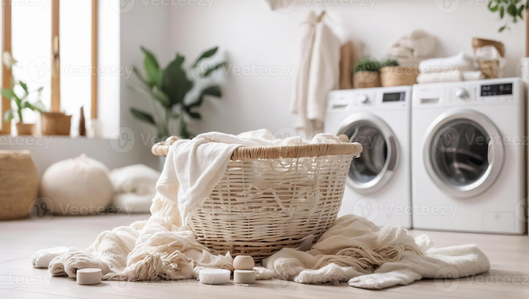 AI generated Basket with laundry for washing photo