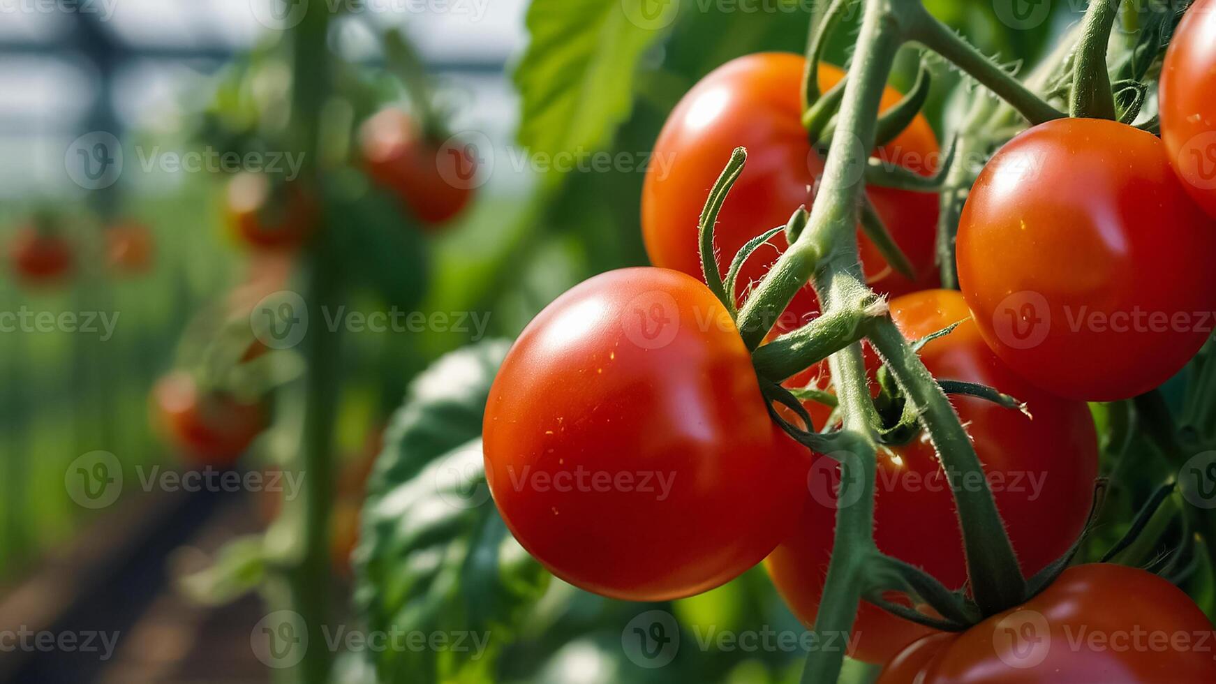 ai generado maduro tomate en un invernadero foto