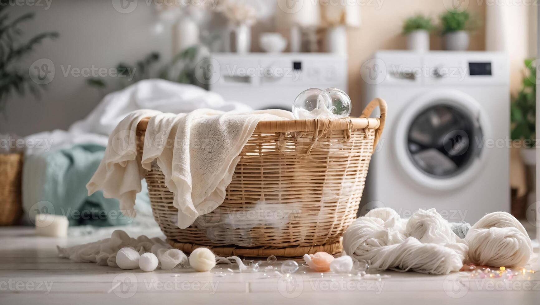 AI generated Basket with laundry for washing photo