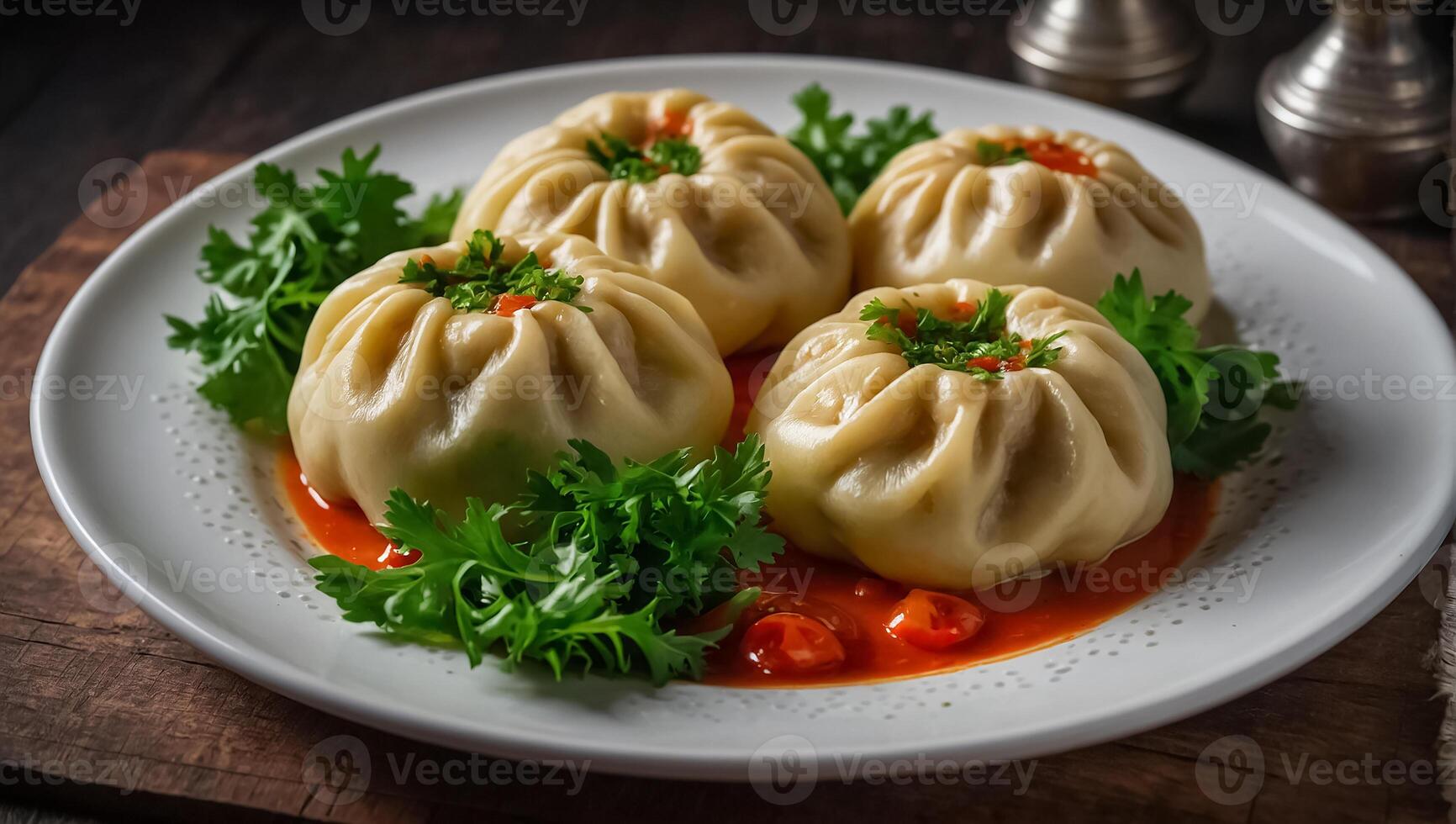 AI generated Juicy delicious khinkali in a plate photo
