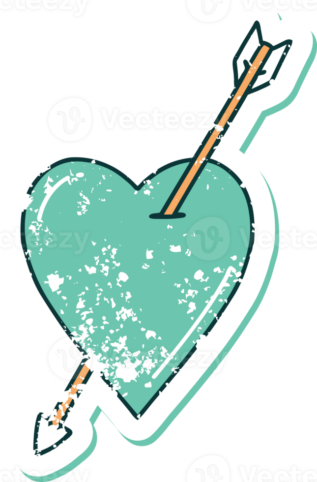 iconic distressed sticker tattoo style image of an arrow and heart png