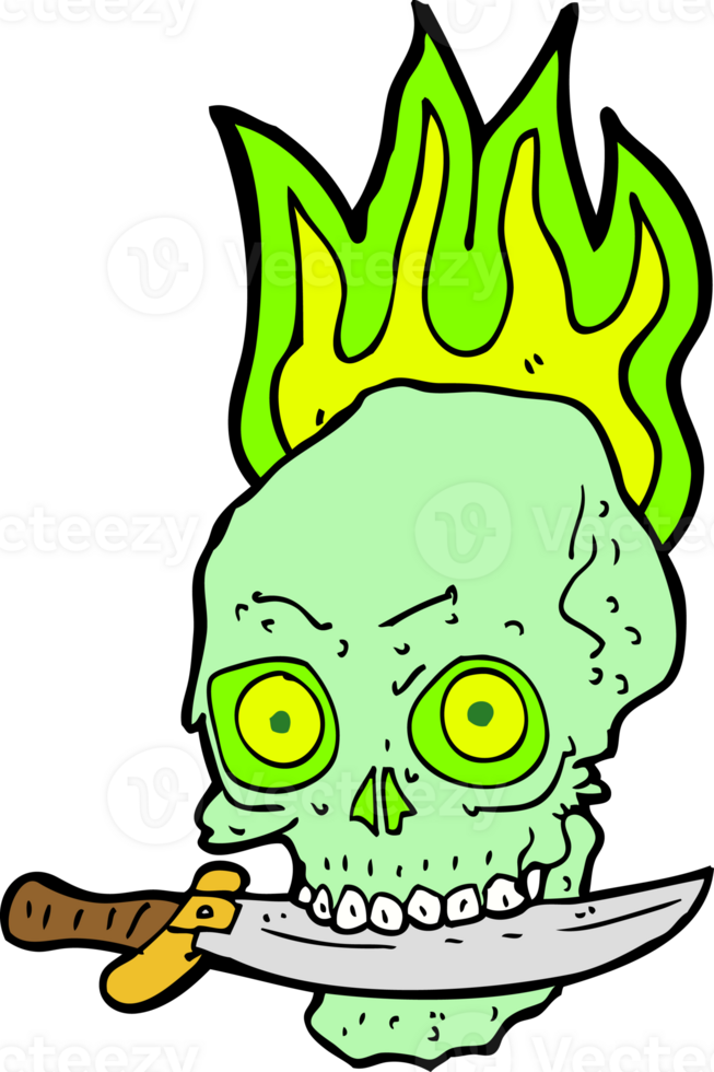 cartoon pirate skull with knife in teeth png