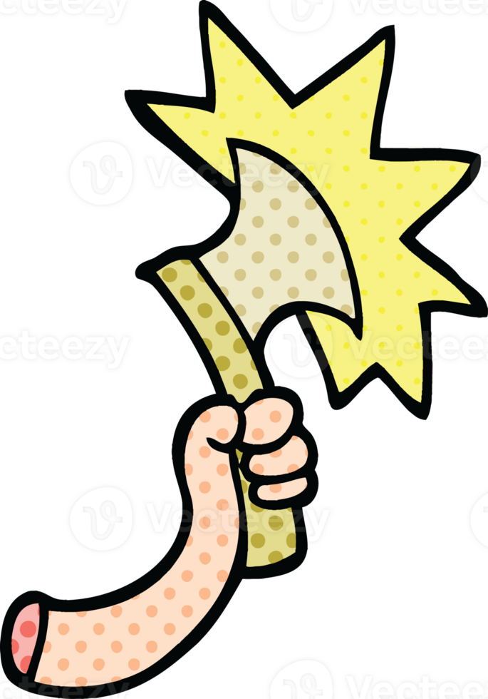 comic book style cartoon arm with axe png