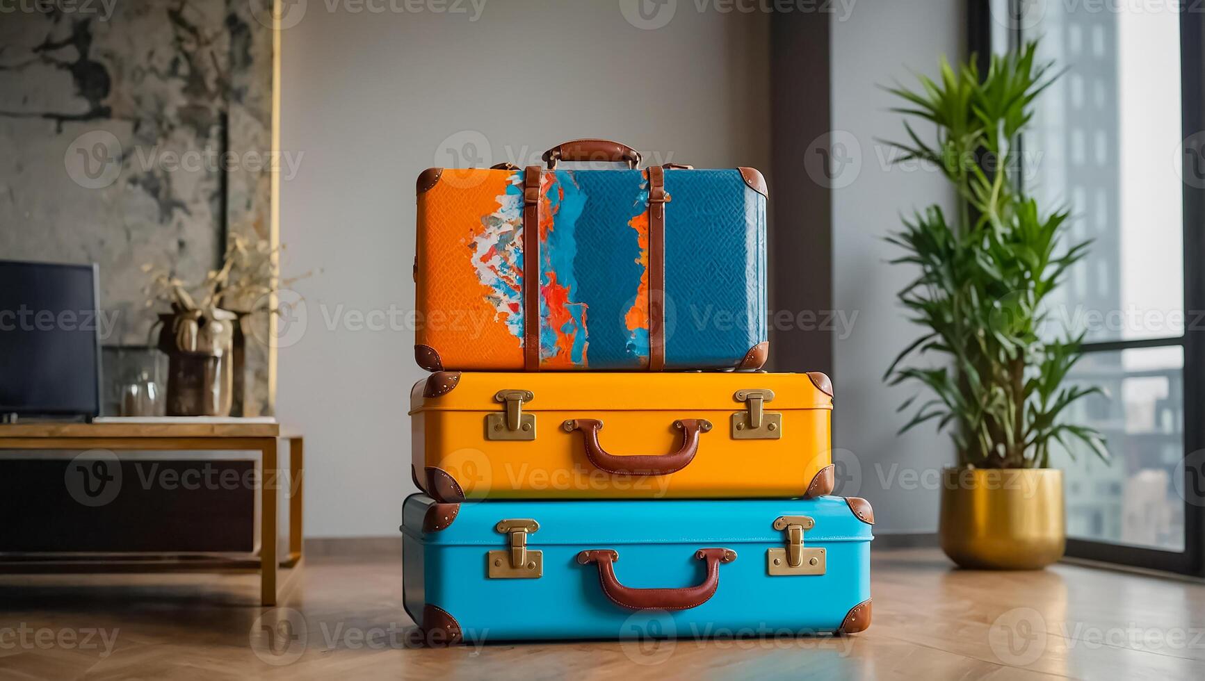 AI generated Beautiful suitcase in the apartment photo