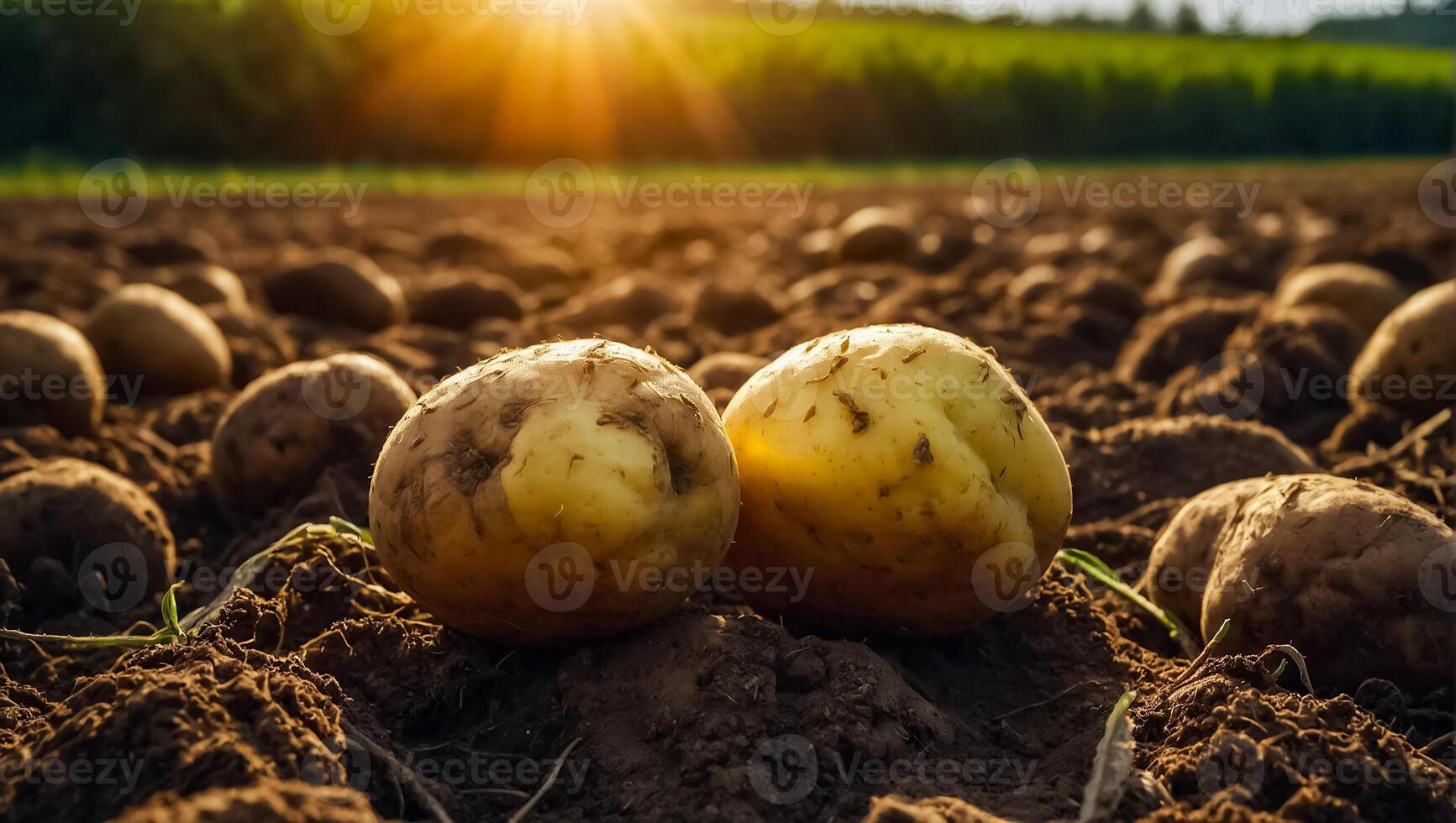 AI generated Potato harvest on the ground close up photo