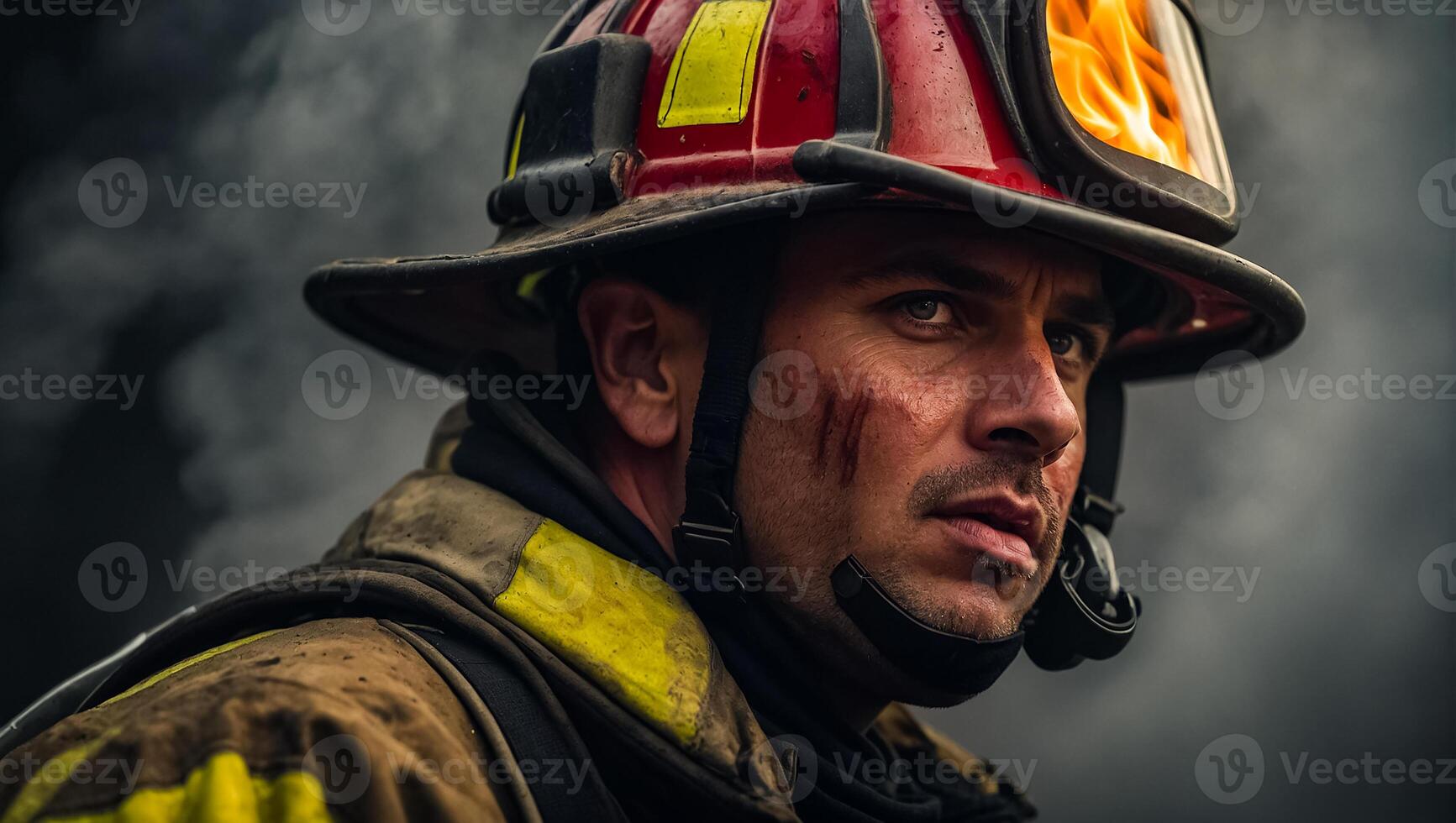 AI generated Portrait of a serious male firefighter photo