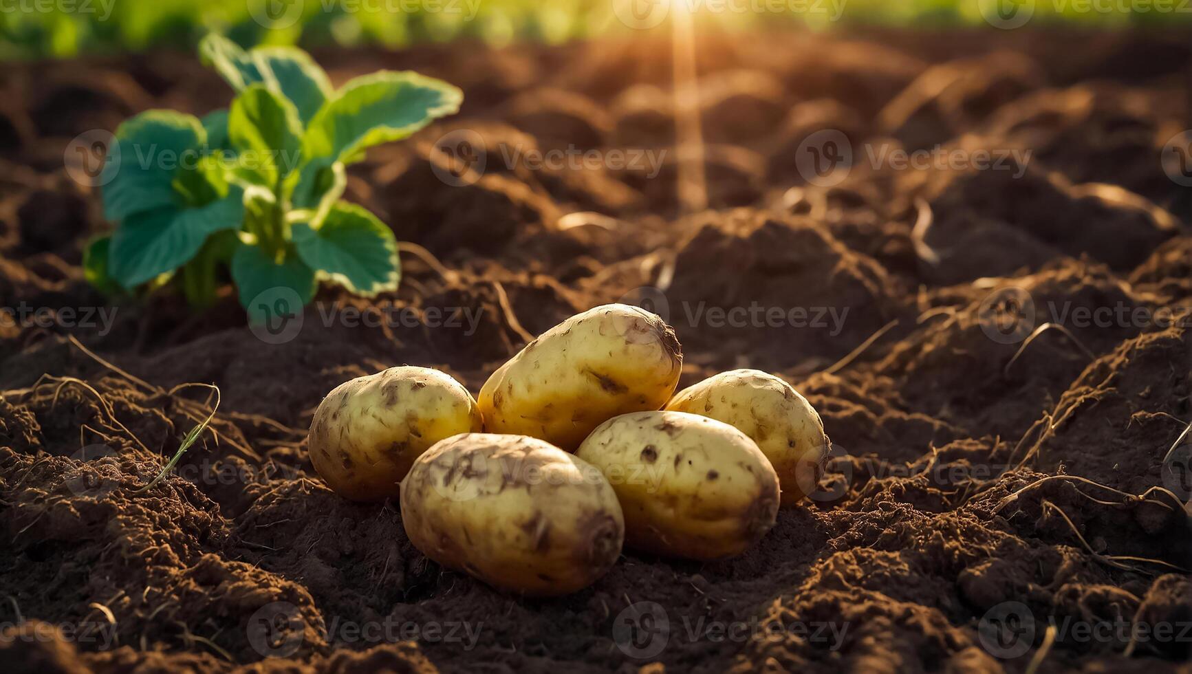 AI generated Potato harvest on the ground close up photo