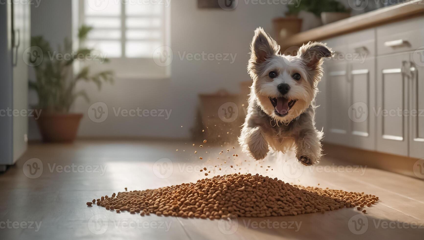 AI generated cute dog with dry food photo