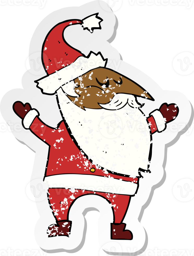 retro distressed sticker of a cartoon santa claus png