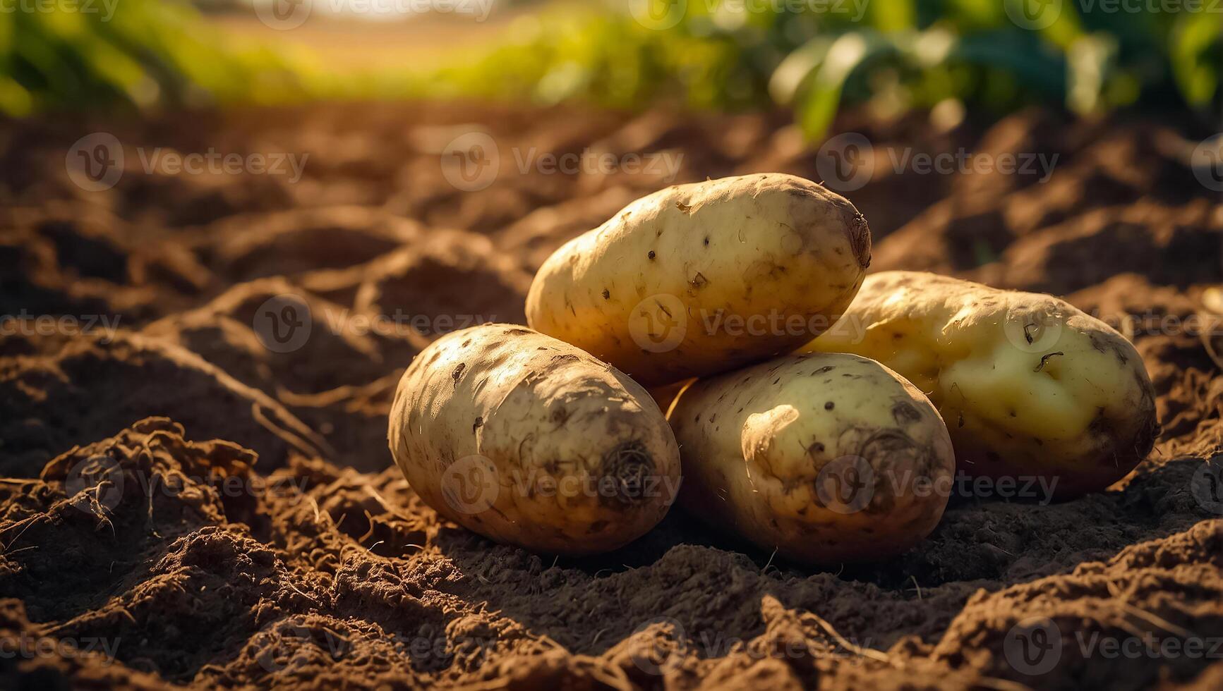 AI generated Potato harvest on the ground close up photo