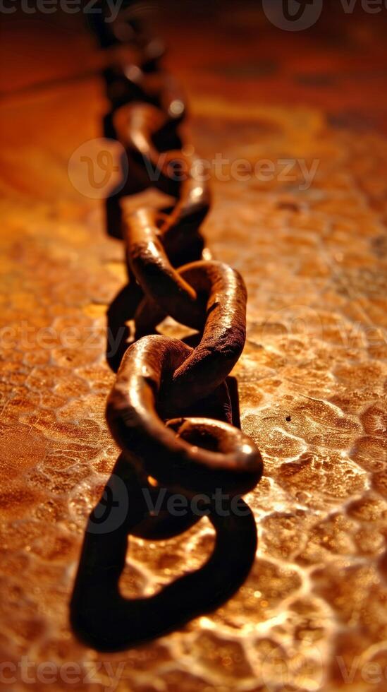 AI generated Close-up of a rusty metal chain on textured surface photo