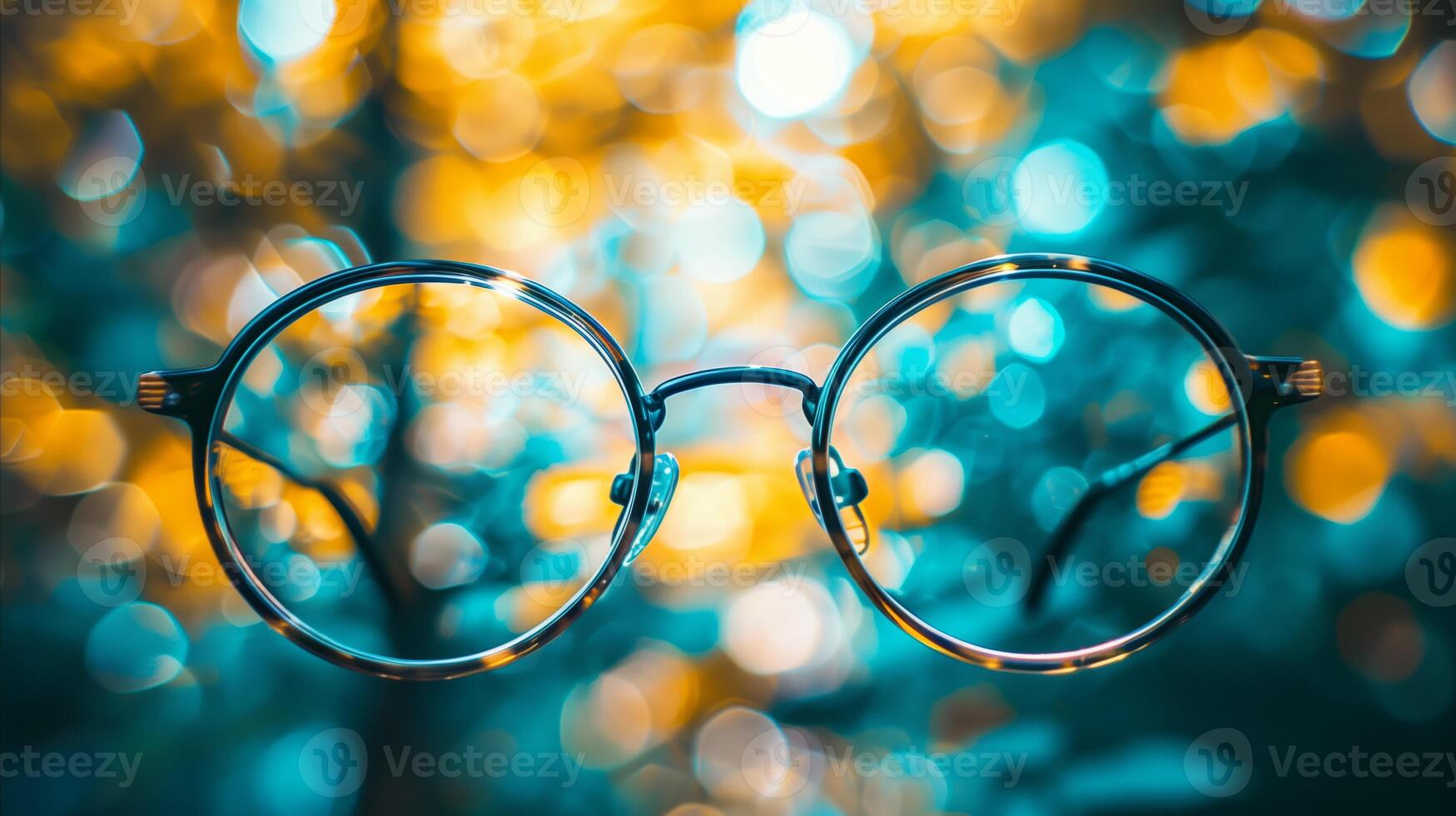 AI generated Eyeglasses with clear round lenses against a blurred