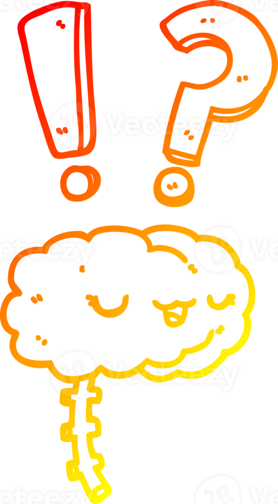 warm gradient line drawing of a cartoon curious brain png