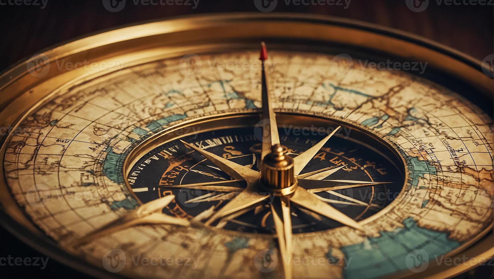 AI generated Antique vintage compass, world map photo