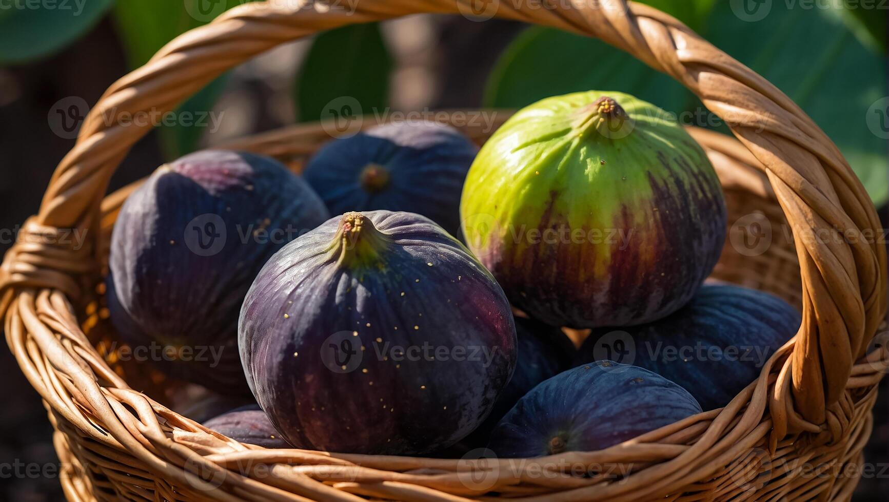 AI generated Fresh ripe figs in a basket in nature photo
