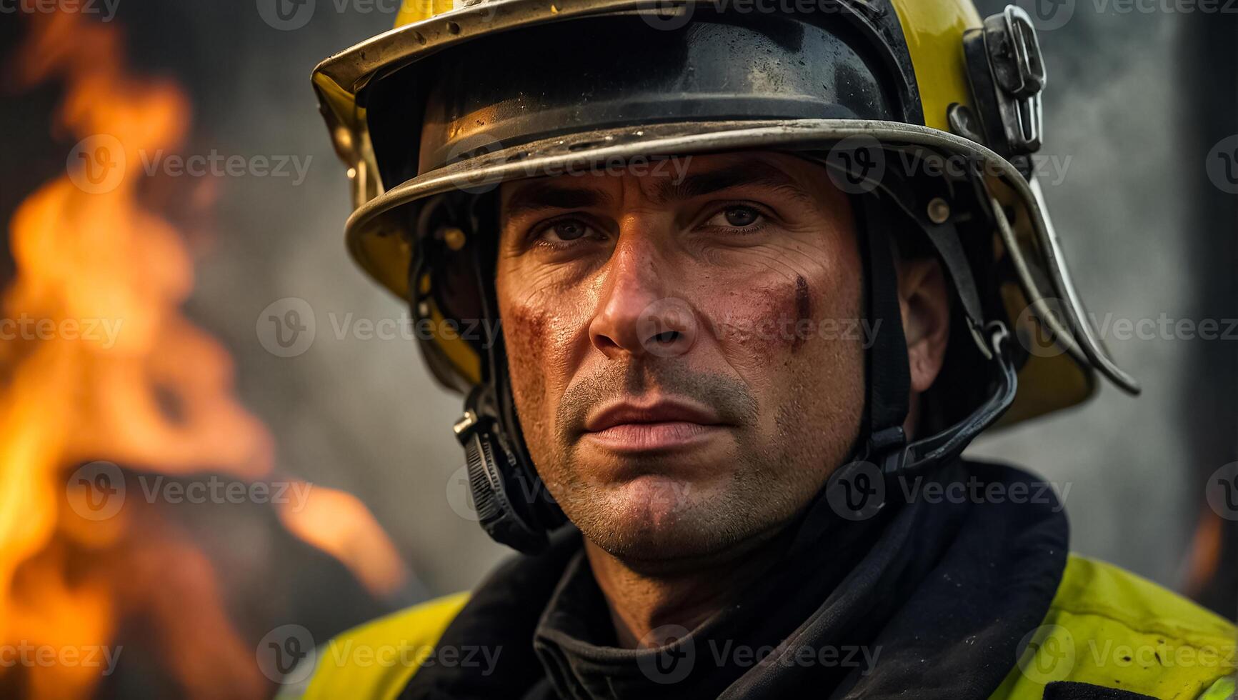 AI generated Portrait of a serious male firefighter photo