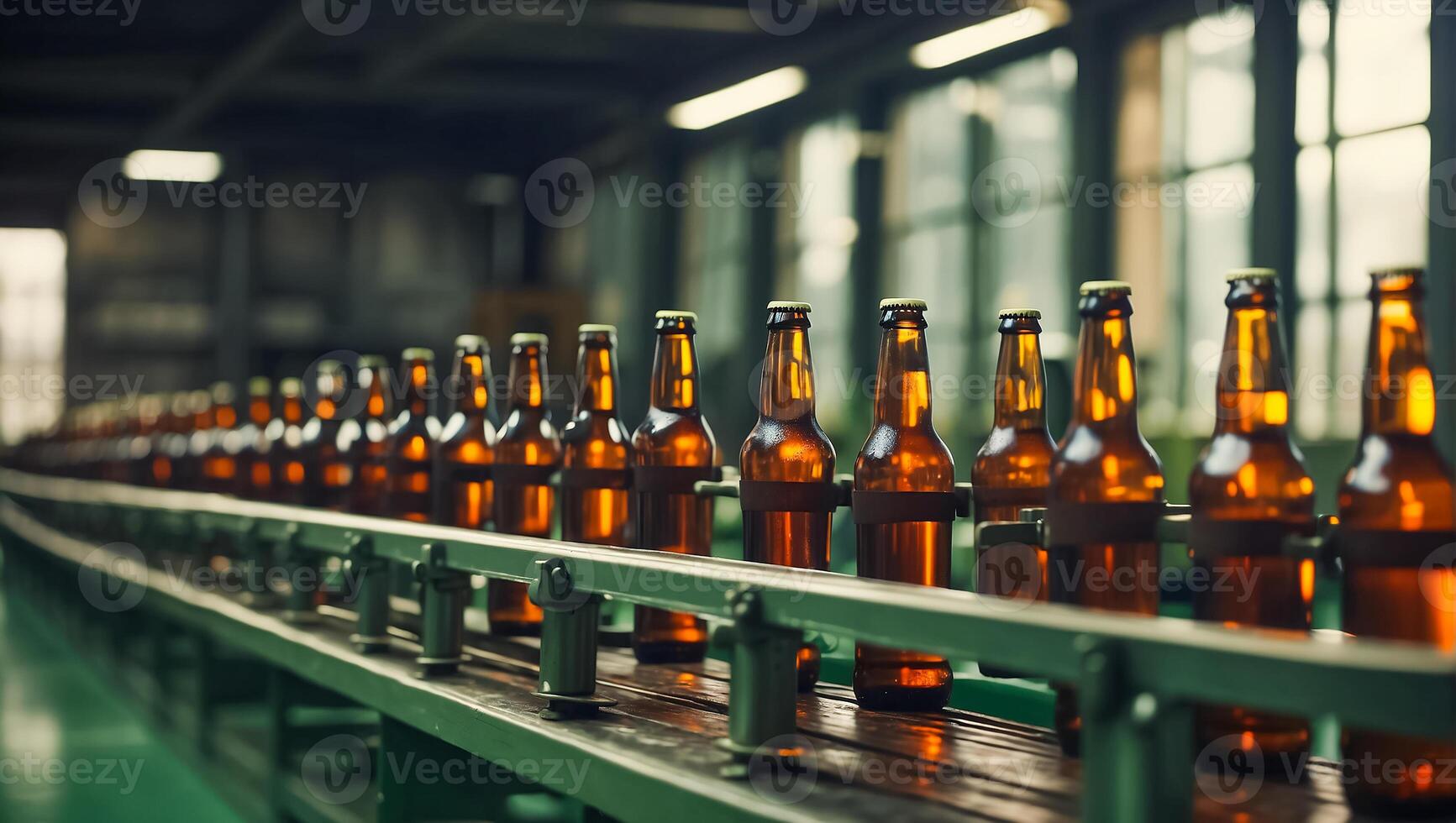 AI generated iron cans with drinks on a conveyor belt photo