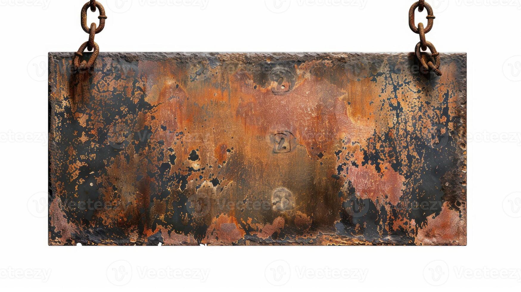 AI generated Old rusty tin sign hanging on a chain photo