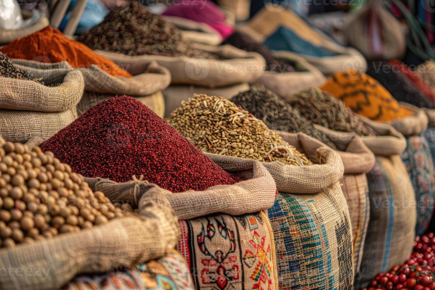 AI generated Spices for sale at the bazaar photo