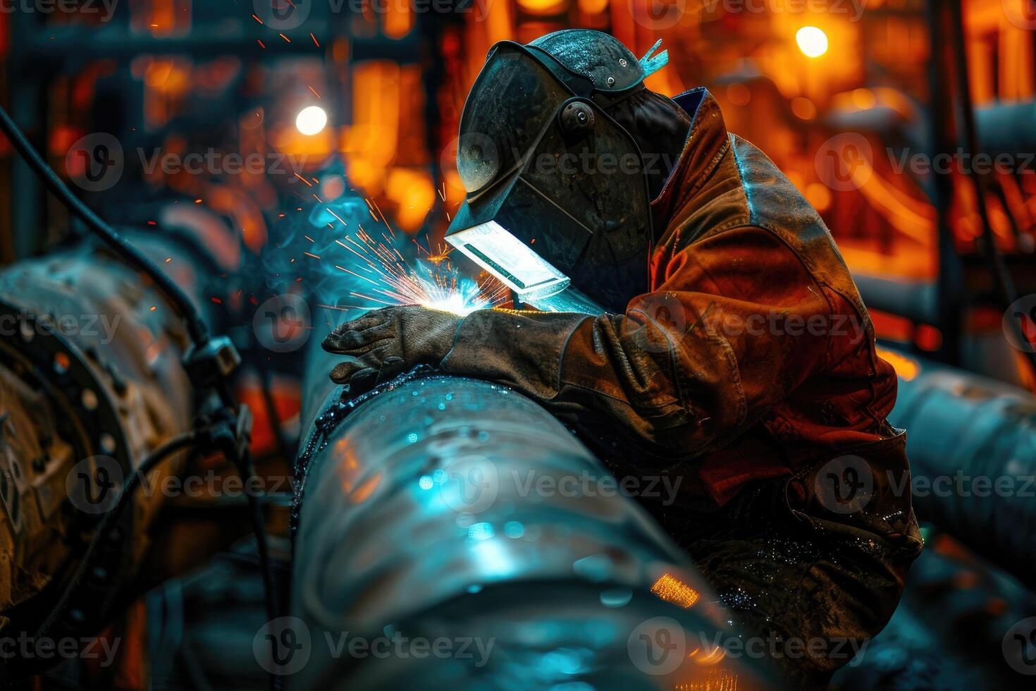 AI generated A welder welding a pipe. photo