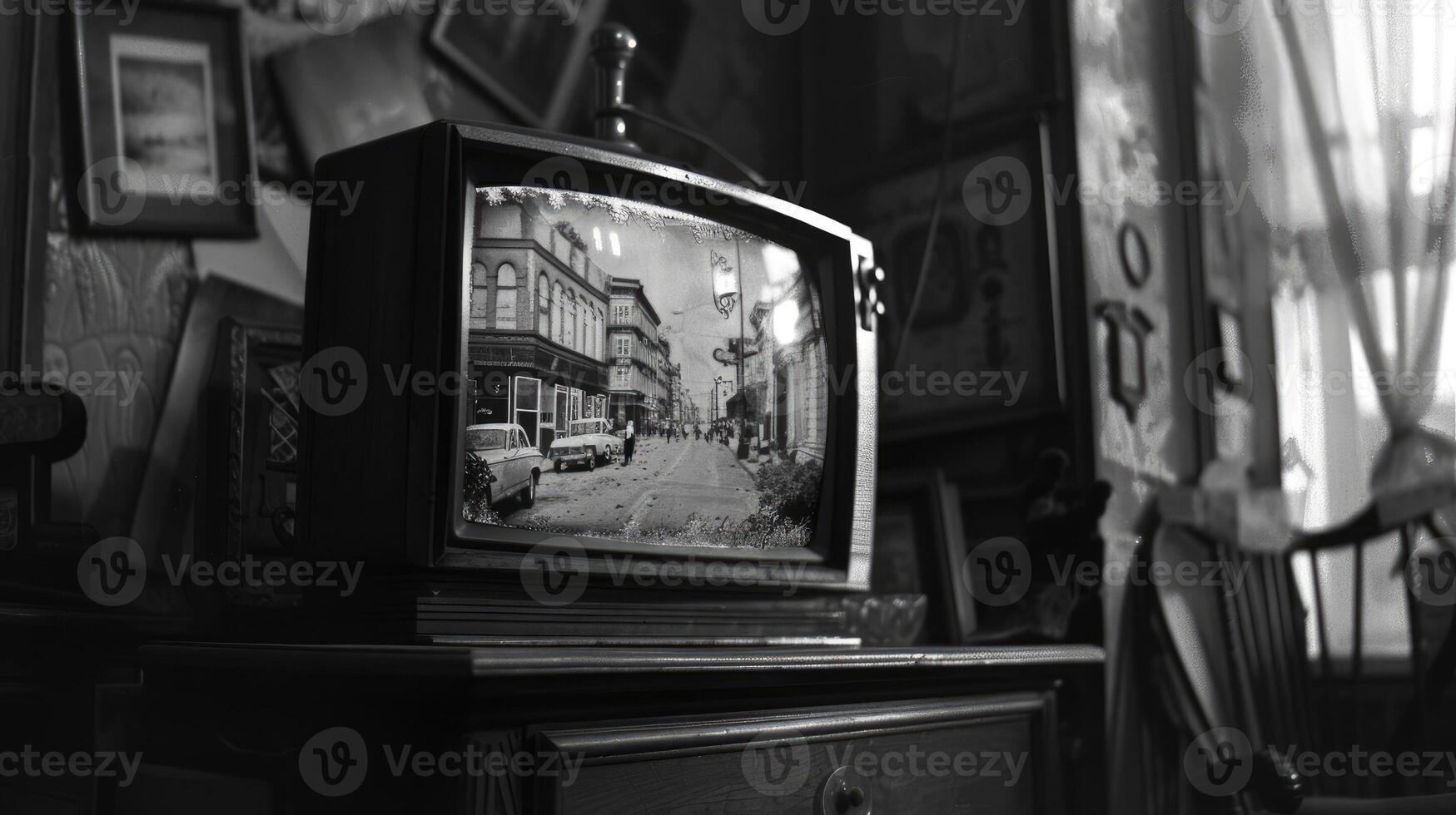 AI generated Historic TV with black and white picture. A feeling of nostalgia and melancholy photo