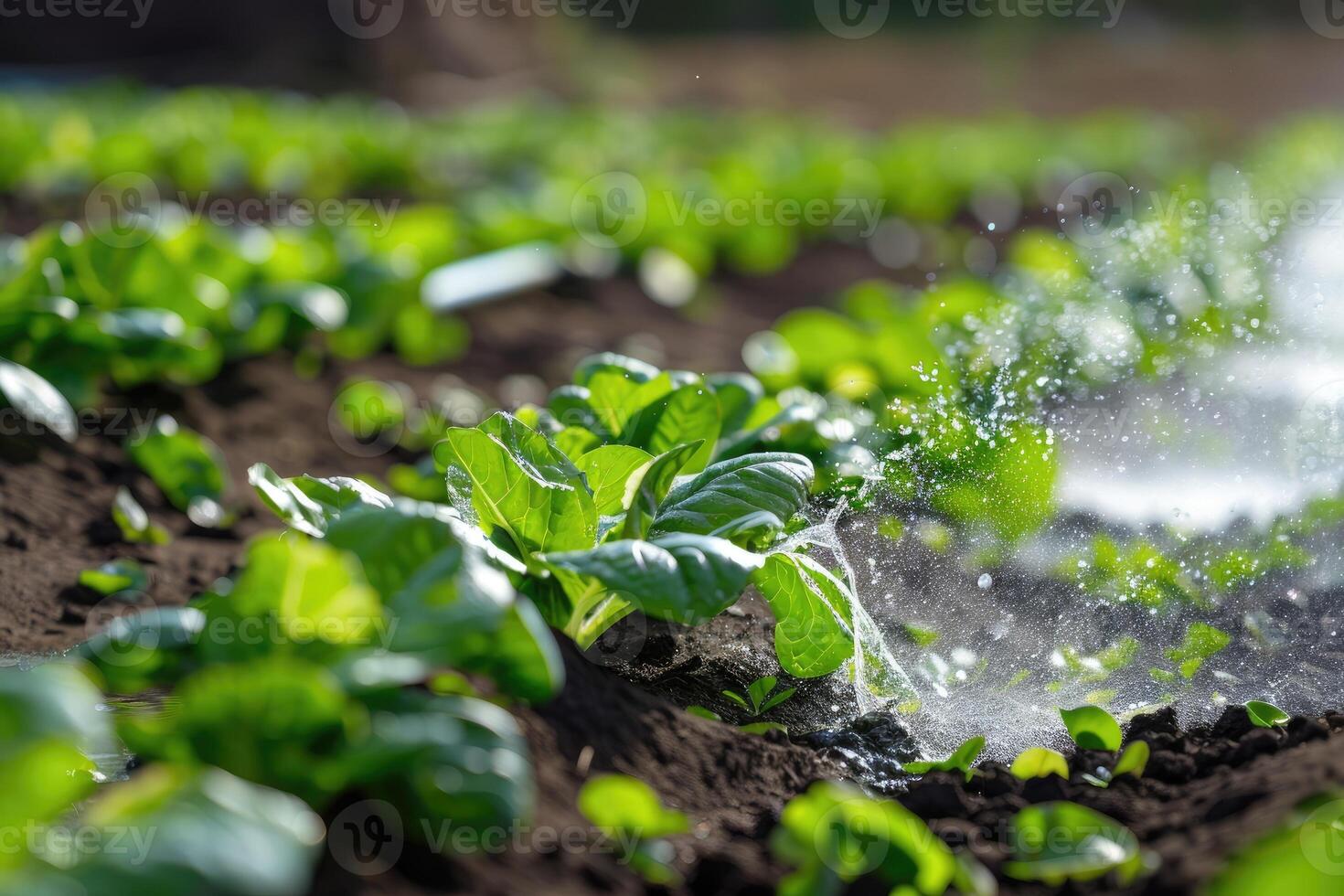 AI generated Lettuce in the field. Precision irrigation systems for efficient water use in agriculture. photo