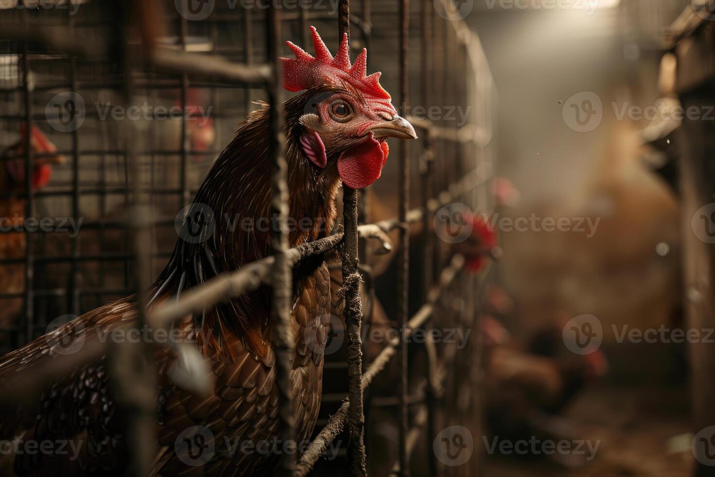 AI generated A chicken in a cage photo
