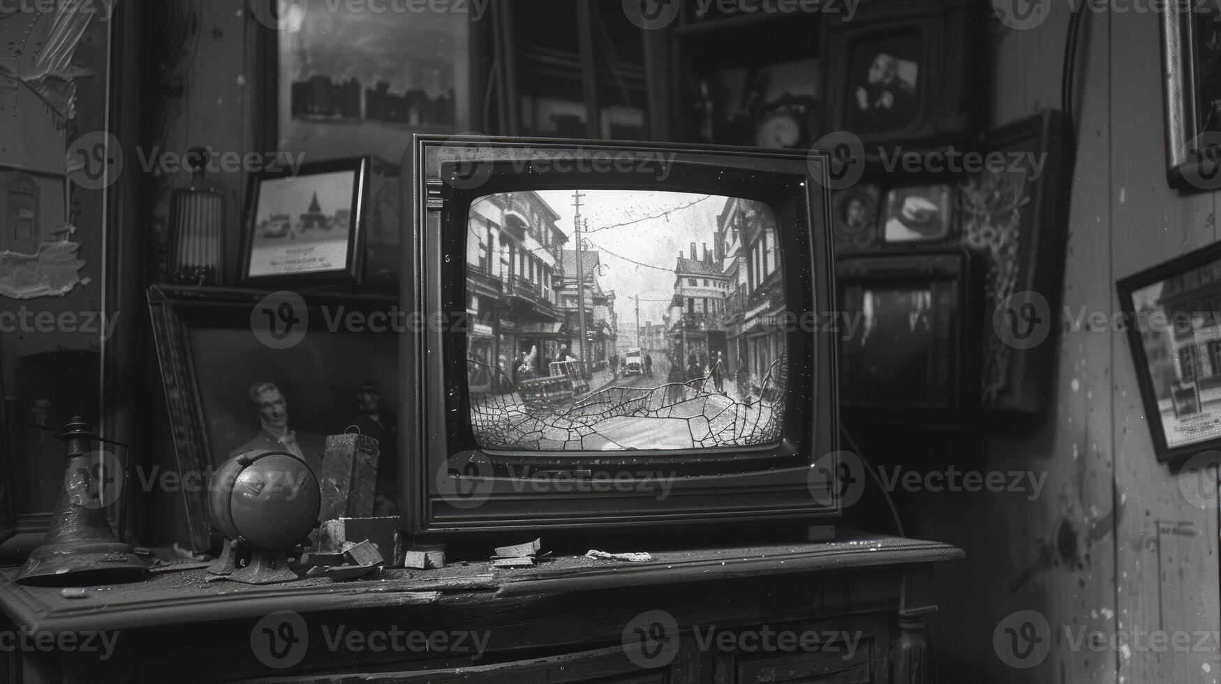 ai generado histórico televisión con negro y blanco fotografía. un sensación de nostalgia y melancolía foto