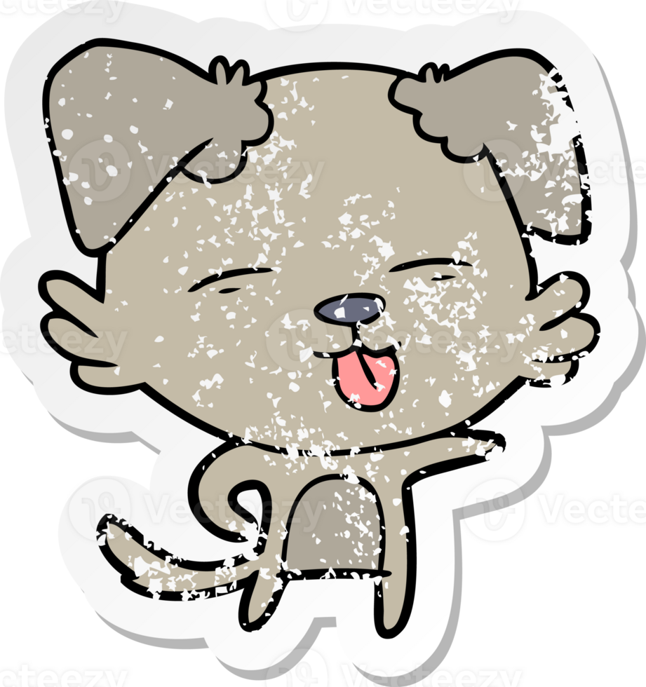 distressed sticker of a cartoon dog sticking out tongue png