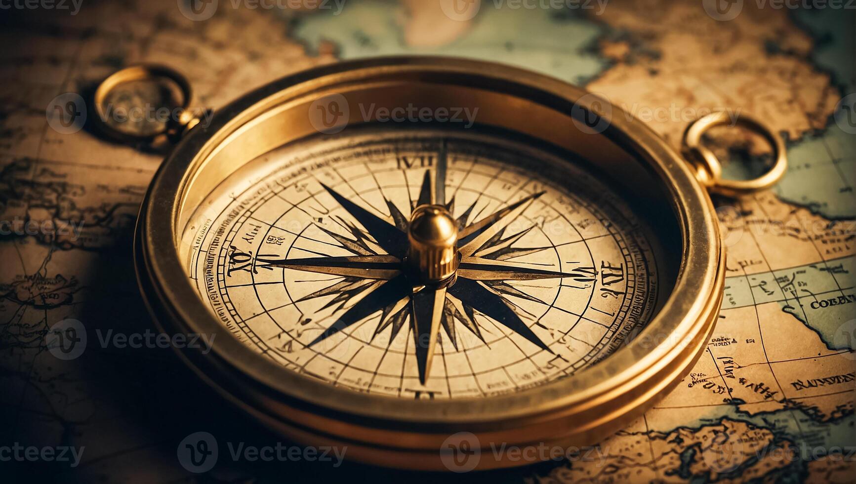 AI generated Antique vintage compass, world map photo