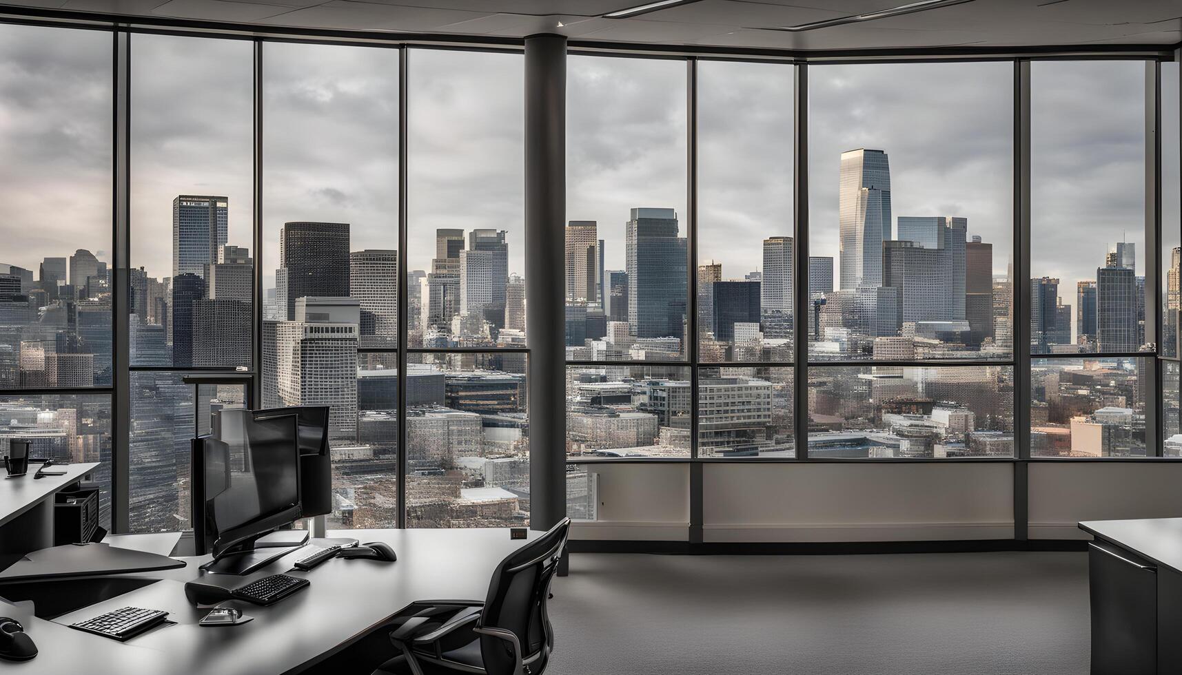 AI generated an office with a view of the city skyline photo