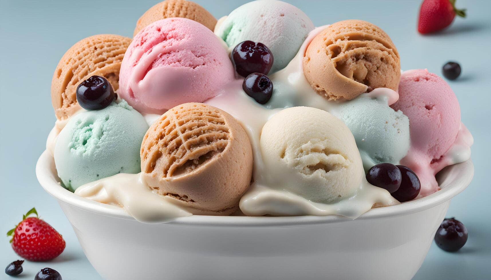 AI generated a bowl of ice cream with different flavors photo