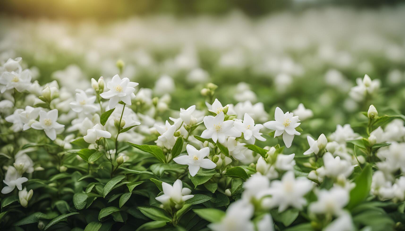 ai generado blanco flores en un campo con luz de sol brillante mediante foto